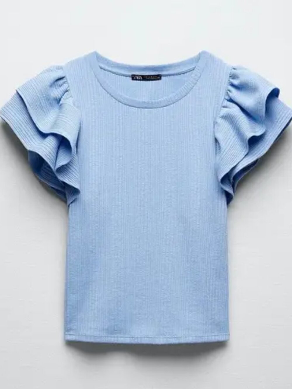 NWOT Zara Ruffled Top T-Shirt - Light Blue Size L